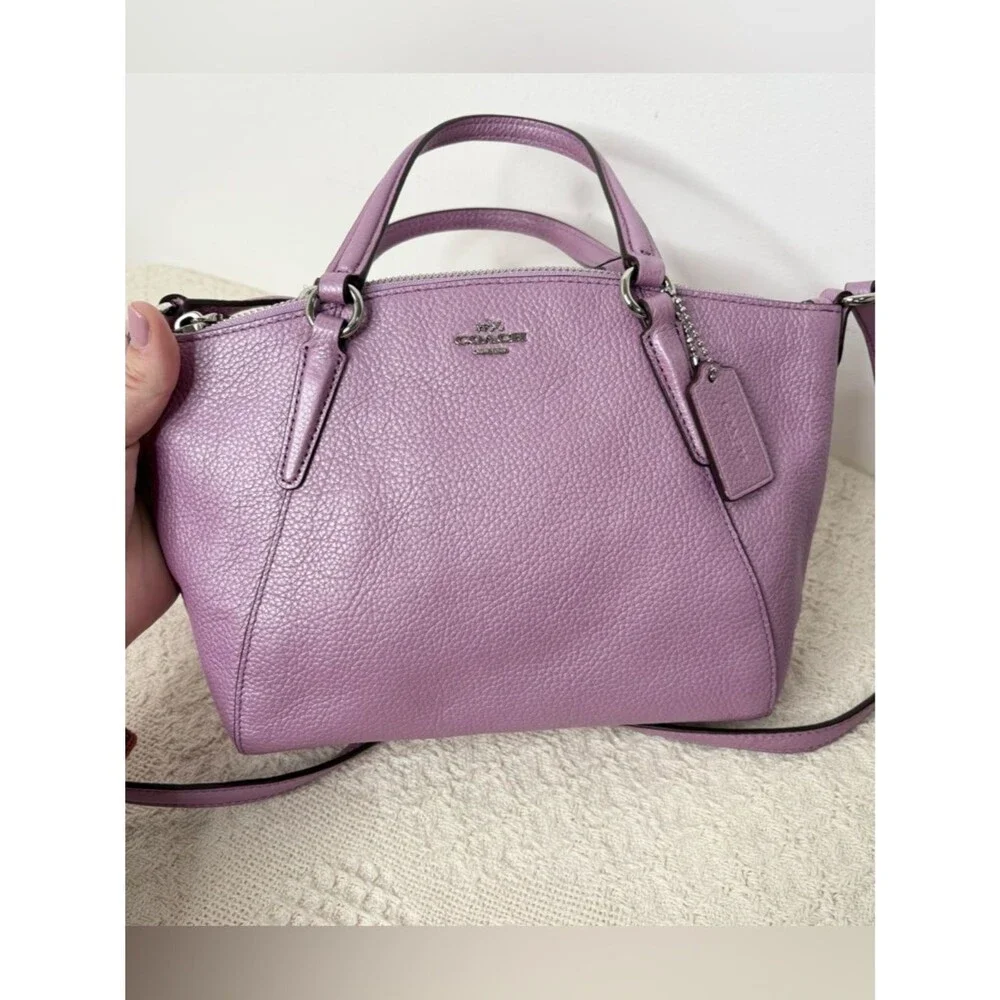 Coach Mini Kelsey Satchel F22316 Metallic Lilac Pebble Leather Crossbody Bag